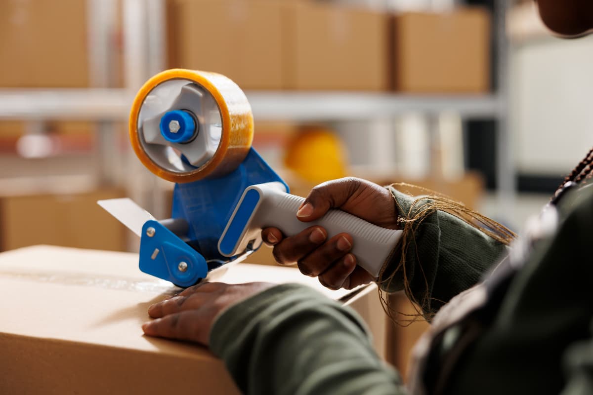 Warehouse worker preparing cargo for dispatch